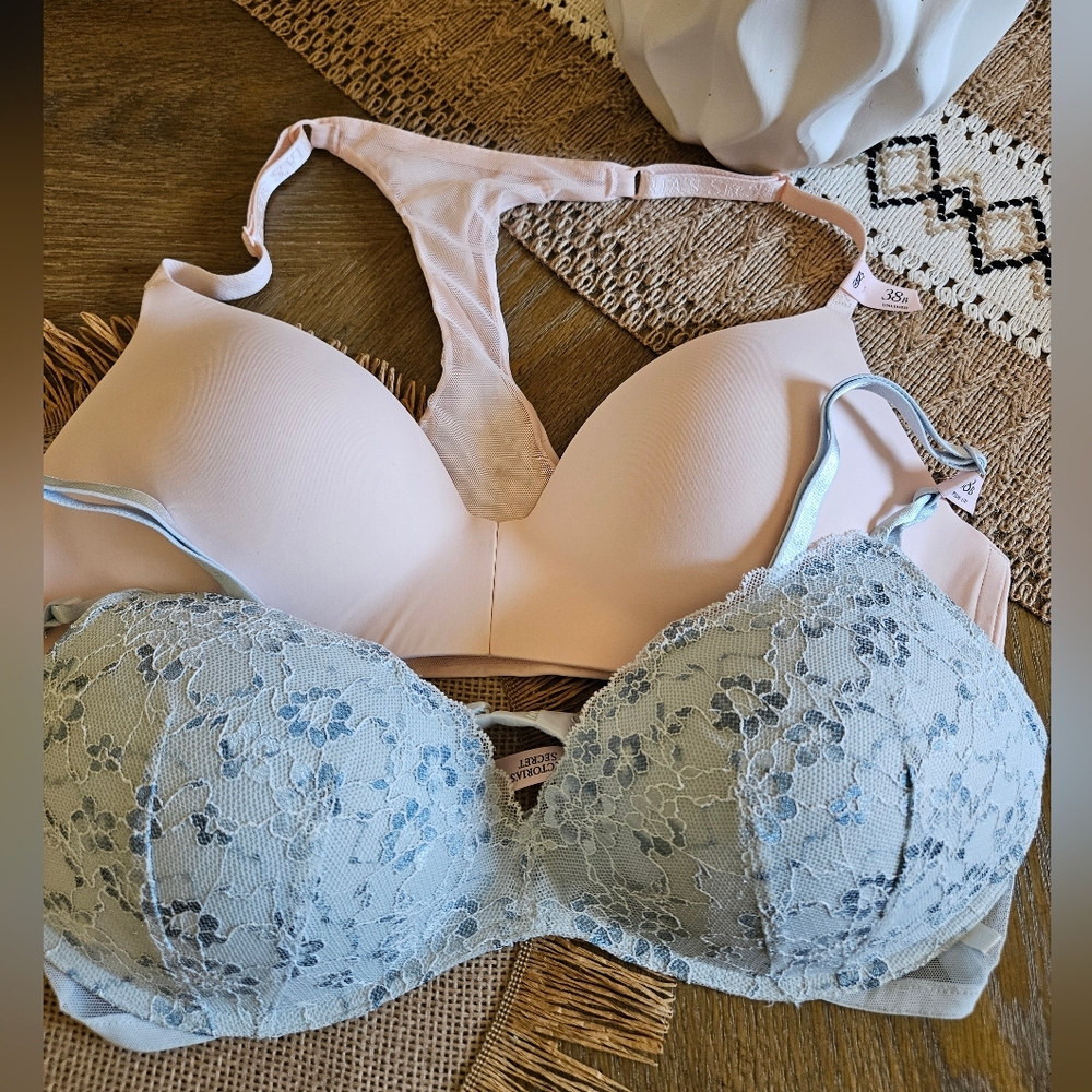 NWT Light Pink & Light Blue Lace Women's Victoria Secret Bras 38B